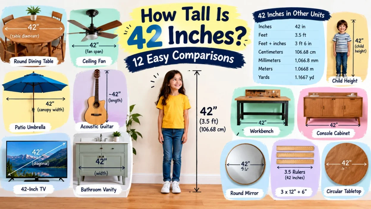 How tall is 42 inches with 12 easy everyday comparisons and conversions to feet, cm, mm, and meters