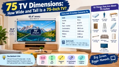 75 TV dimensions showing 65.4-inch width, 36.8-inch height, and 75-inch diagonal screen size