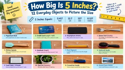 How big is 5 inches? Everyday object comparisons and conversions to feet, centimeters, and millimeters.